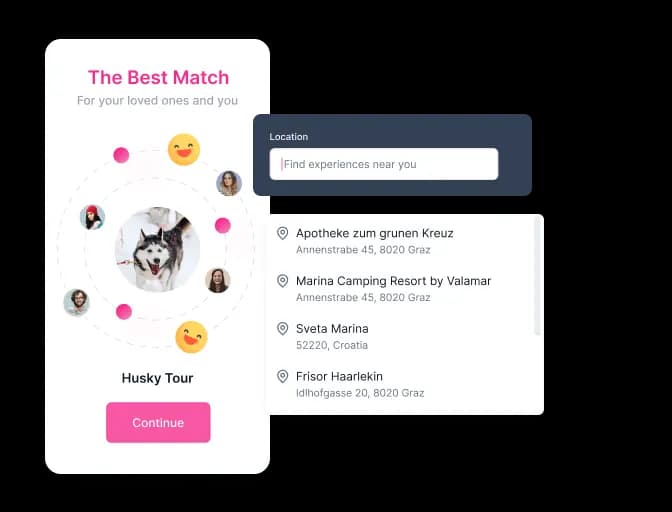 Darstellung der idealen Erlebnisse in der Nähe auf Basis der persönlichen Interessen des Nutzer und seiner Liebsten.