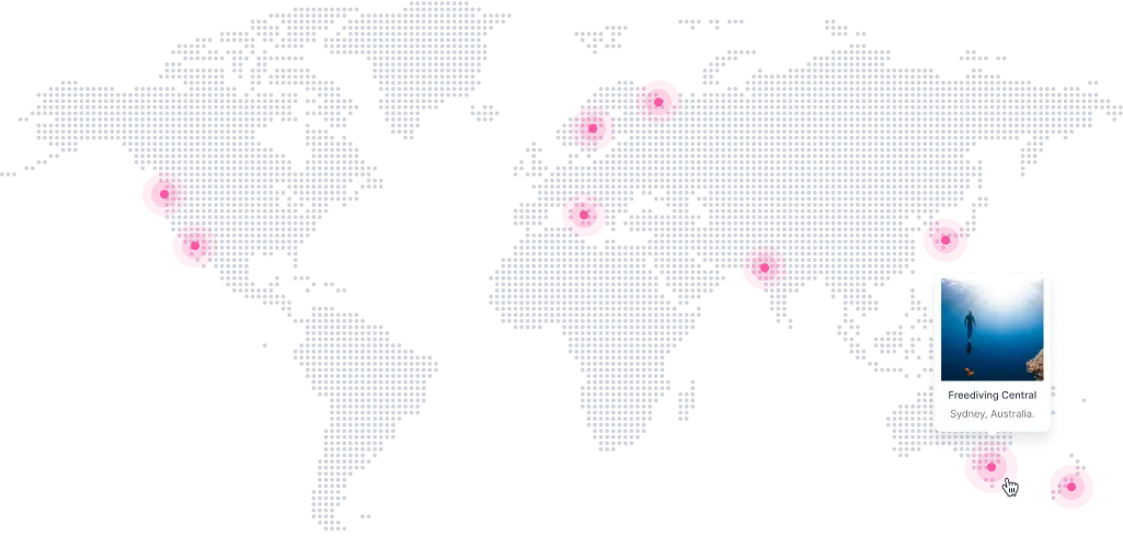 World map with a freediving experience that can be done in Australia.